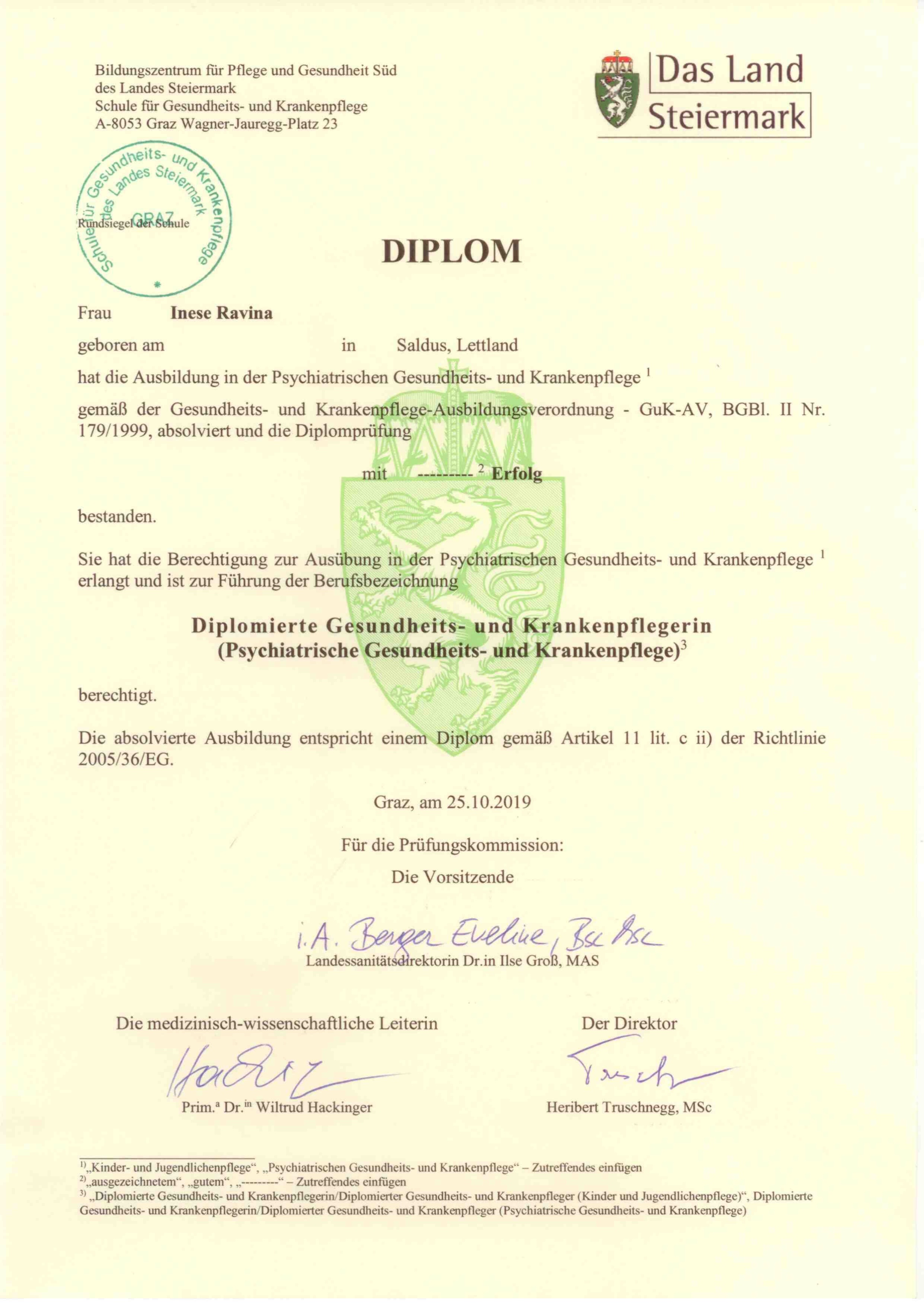 Geschütztes DGKP-Diplom